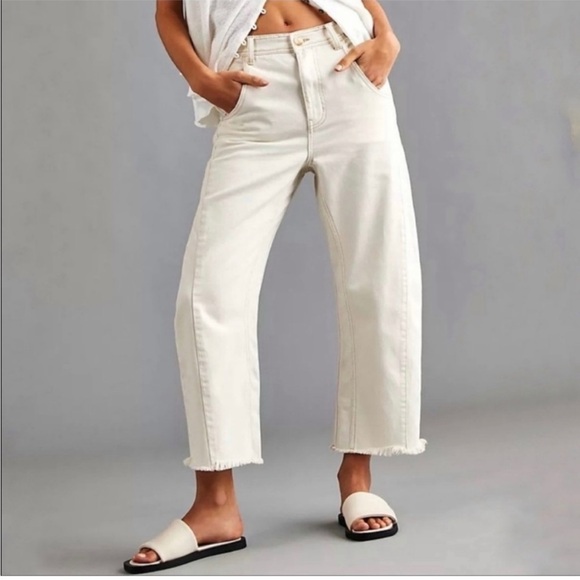 Free People Denim - Free People Cream High-Rise Straight Jeans